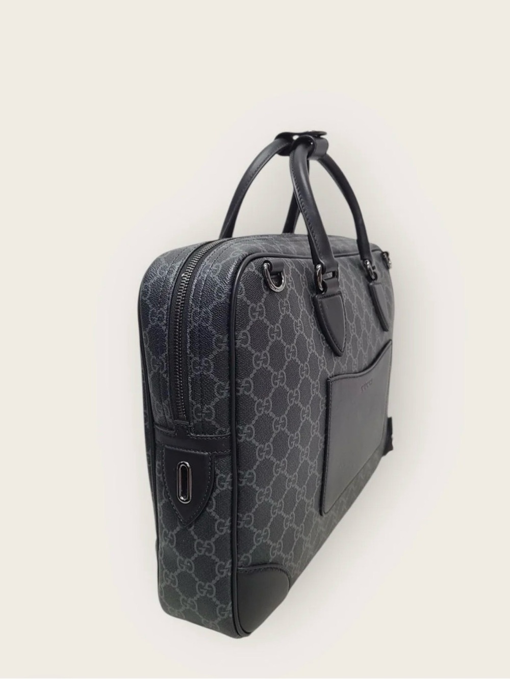 New Gucci Essence Classic Black GG Canvas medium mens briefcase, crossbody bag